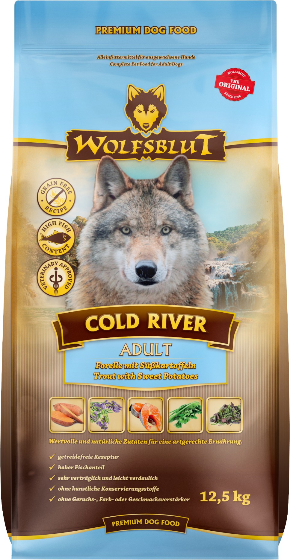 Wolfsblut Dog Adult Cold River pstruh s batatmi 12,5 kg