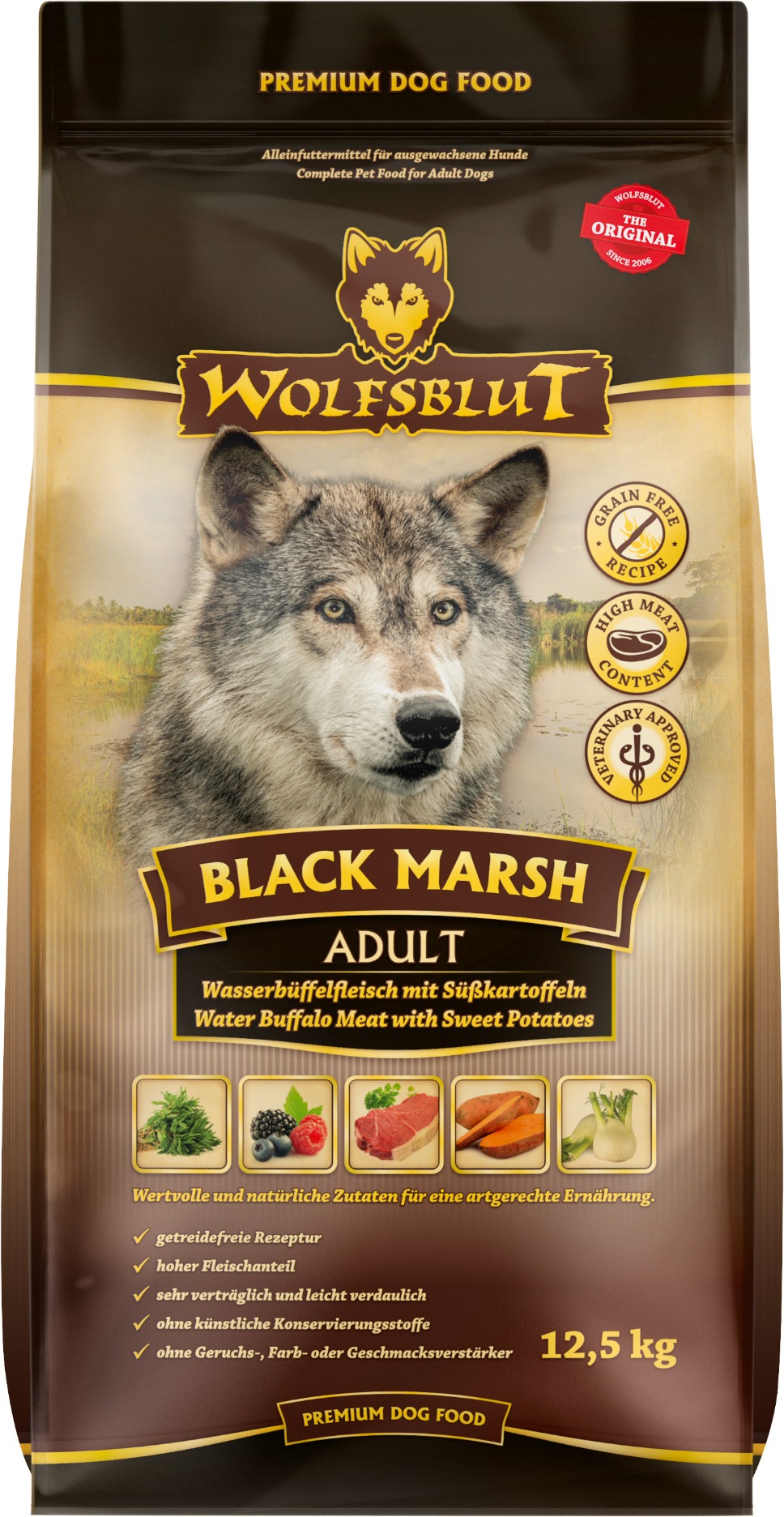 Wolfsblut Dog Adult Black Marsh byvol s batatmi 12,5 kg