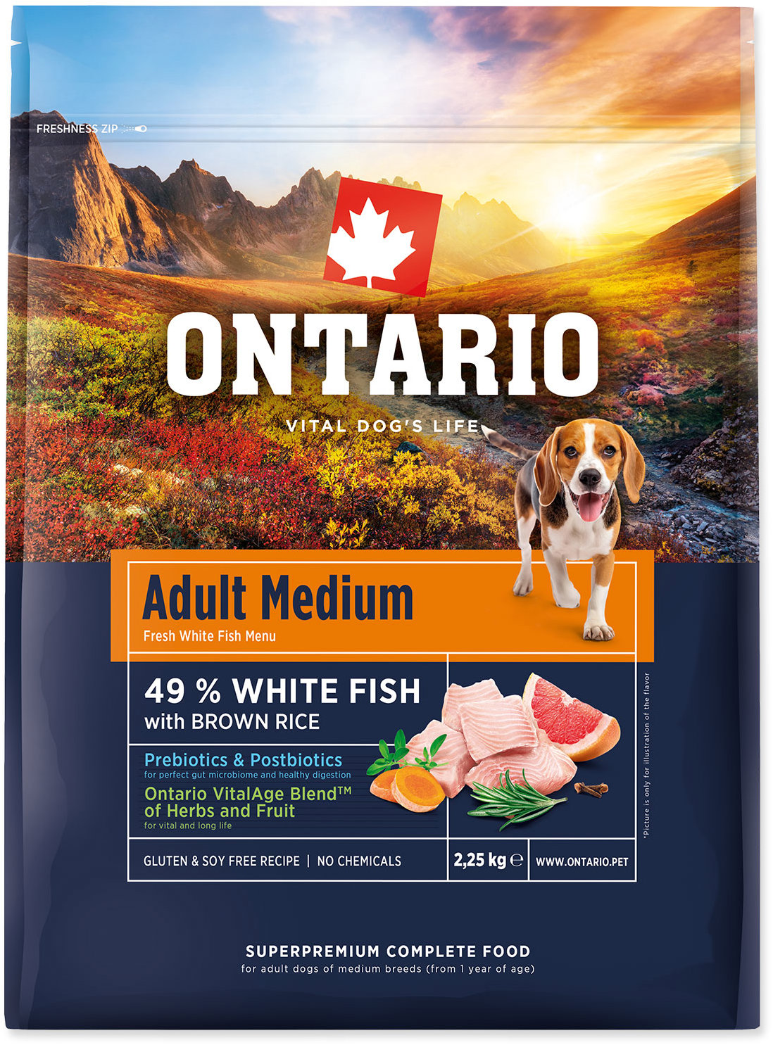 Ontario Adult Medium Fish & Brown Rice 2,25 kg