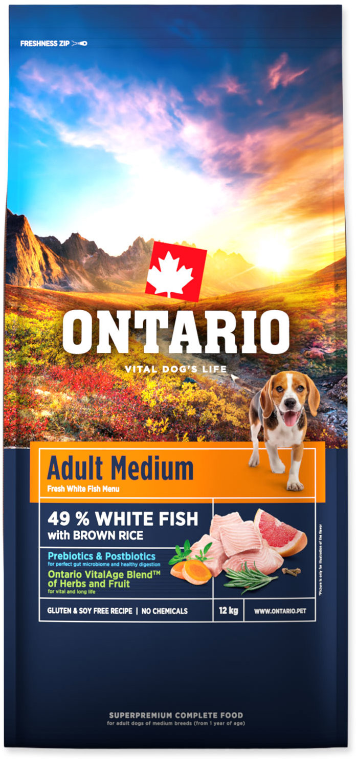 Ontario Adult Medium Fish & Brown Rice 12 kg