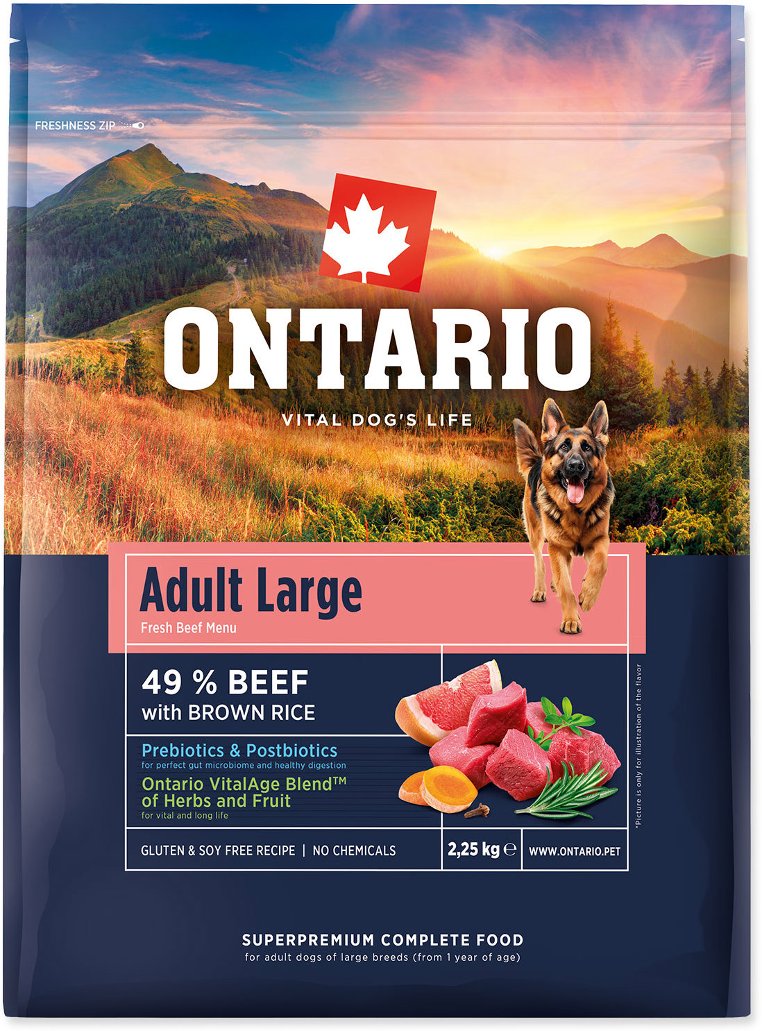 Ontario Adult Large Beef & Brown Rice 2,25 kg