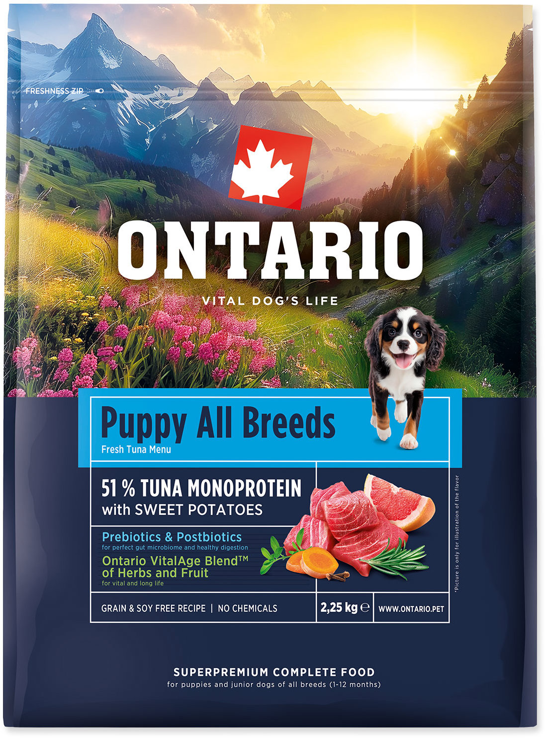 Ontario Puppy & Junior All Breeds Monoproteín Tuna & Sweet Potatoes 2,25 kg
