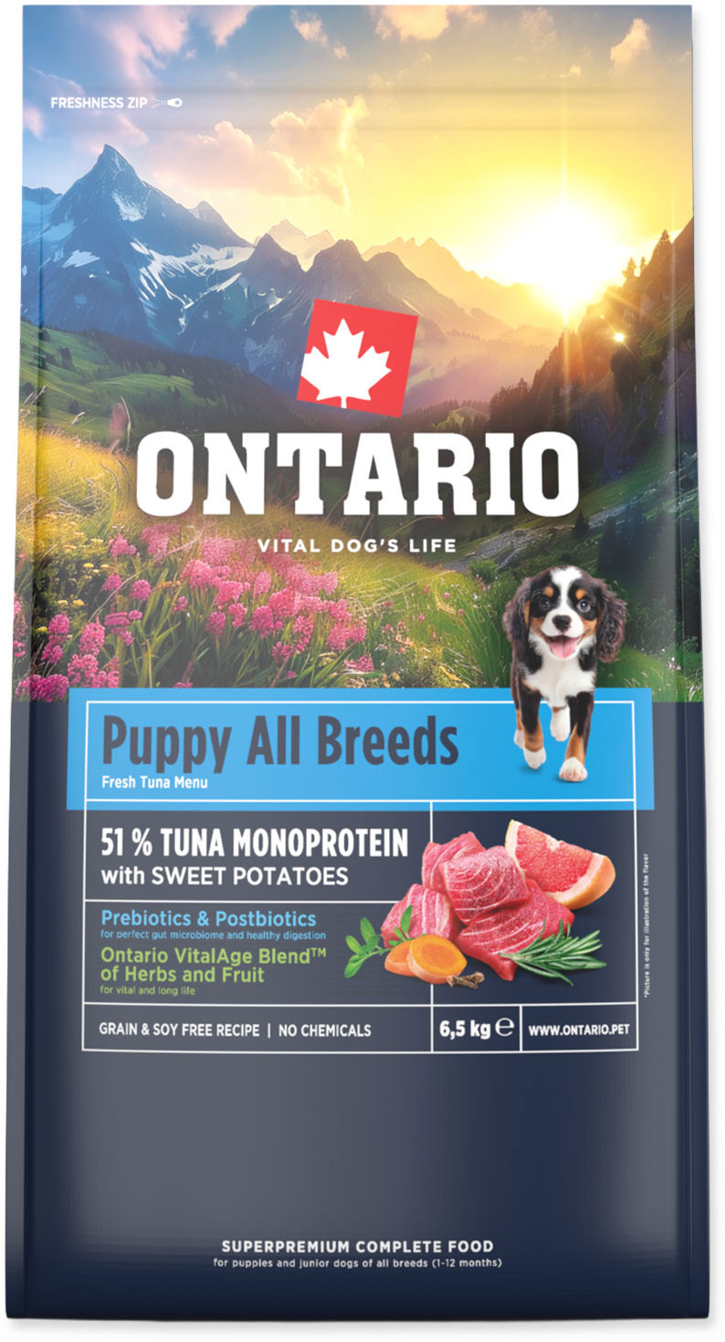 Ontario Puppy & Junior All Breeds Monoproteín Tuna & Sweet Potatoes 6,5 kg