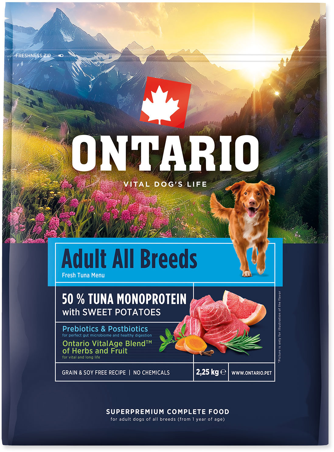 Ontario Adult All Breeds Monoproteín Tuna & Sweet Potatoes 2,25 kg