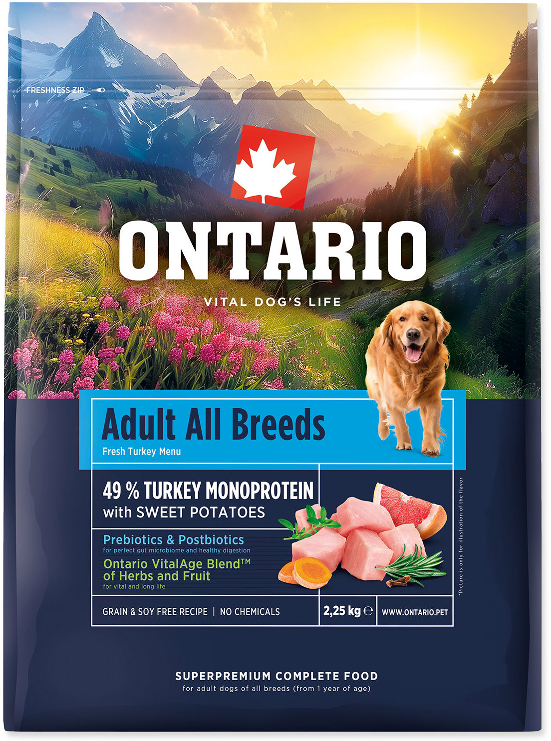 Ontario Adult All Breeds Monoproteín Turkey & Sweet Potatoes 2,25 kg