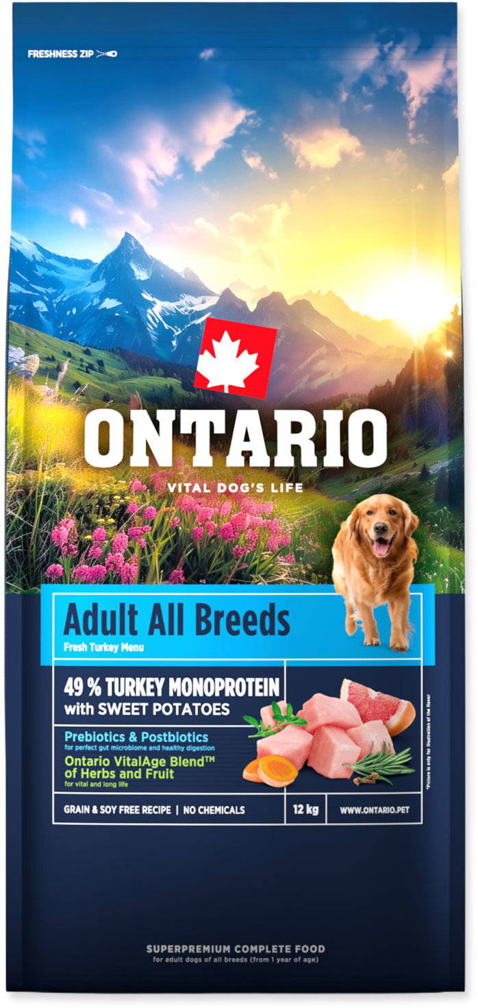 Ontario Adult All Breeds Monoproteín Turkey & Sweet Potatoes 12 kg