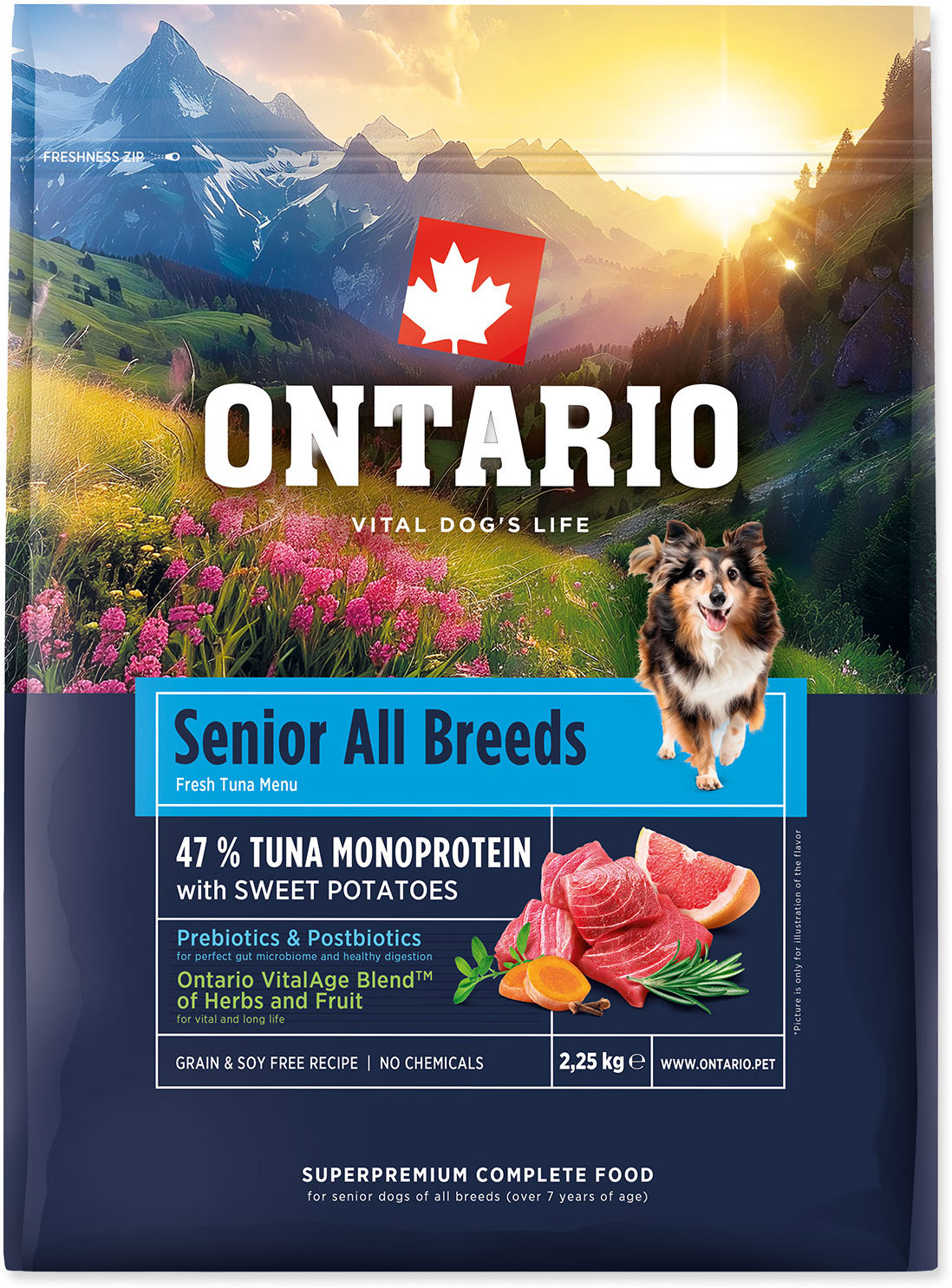 Ontario Senior All Breeds Monoproteín Tuna & Sweet Potatoes 2,25 kg