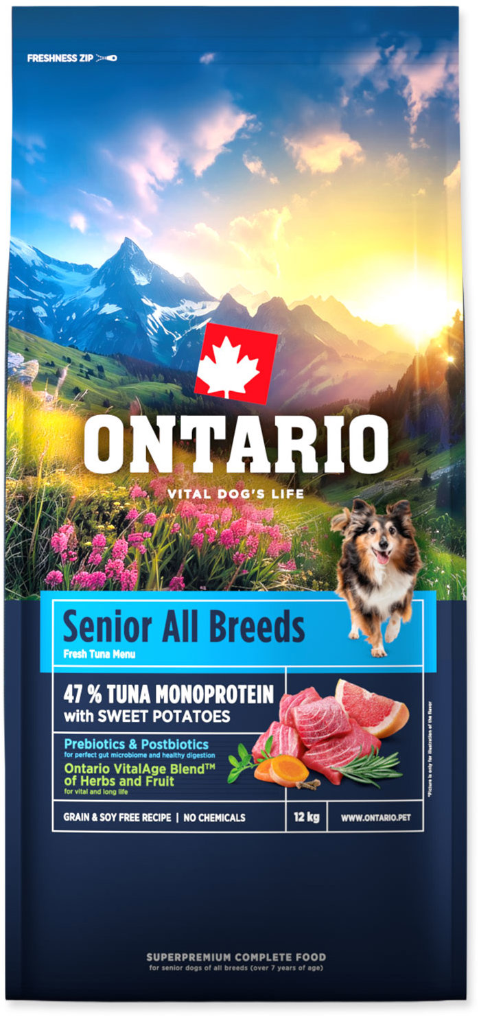 Ontario Senior All Breeds Monoproteín Tuna & Sweet Potatoes 12 kg
