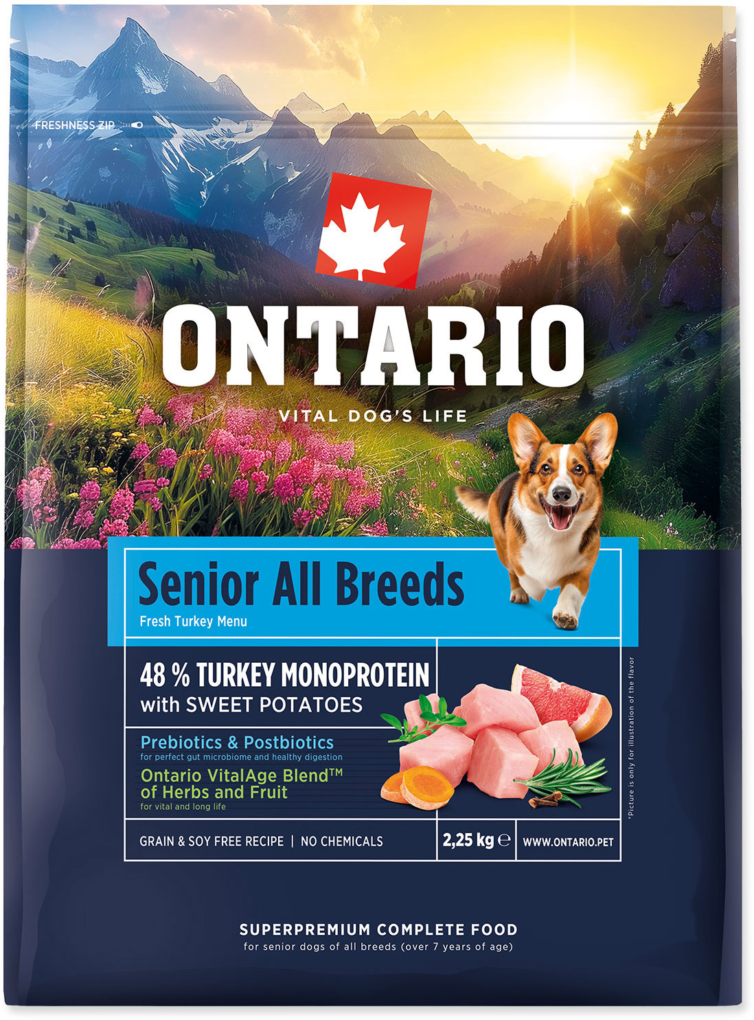 Ontario Senior All Breeds Monoproteín Turkey & Sweet Potatoes 2,25 kg