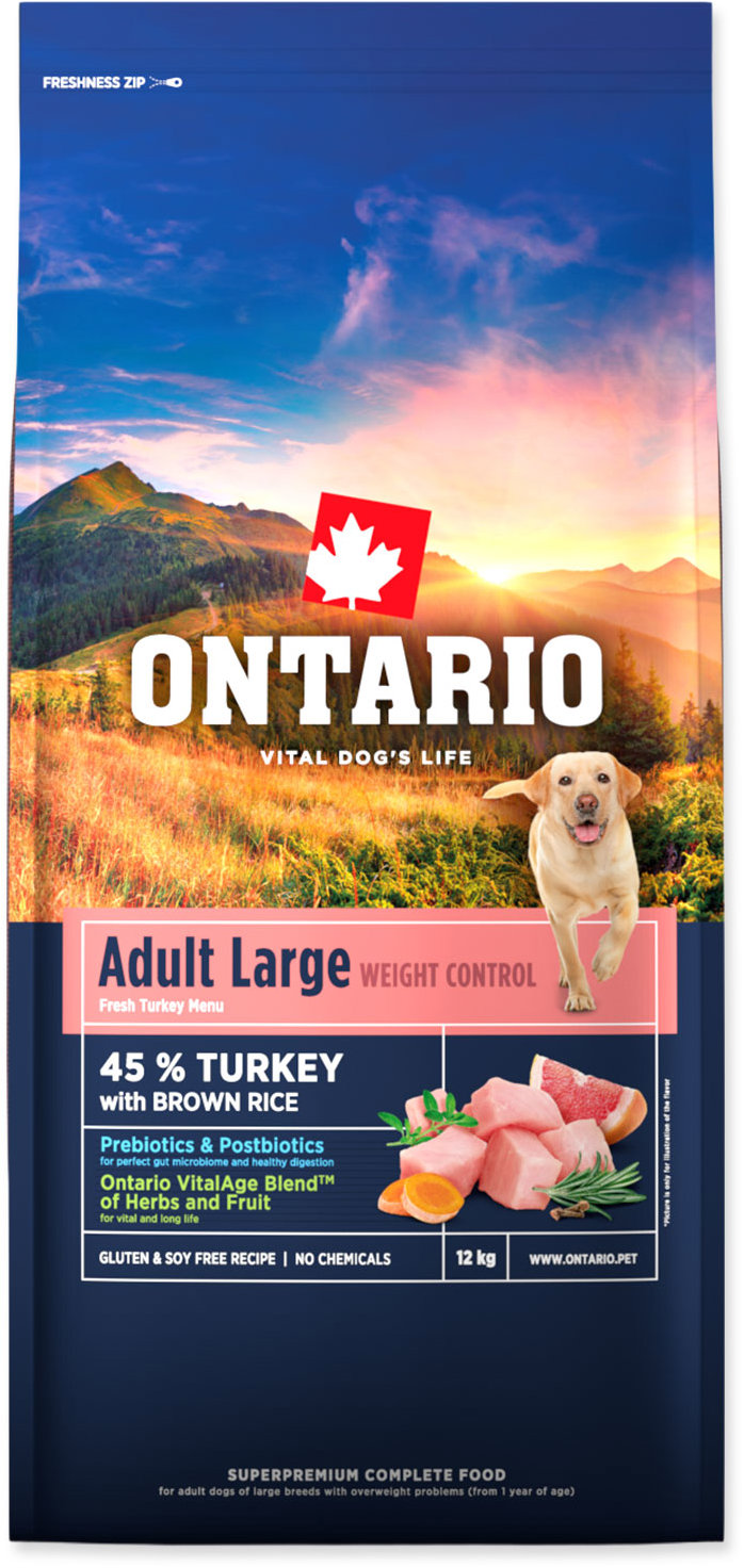 Ontario Large Weight Control Turkey & Brown Rice 12 kg