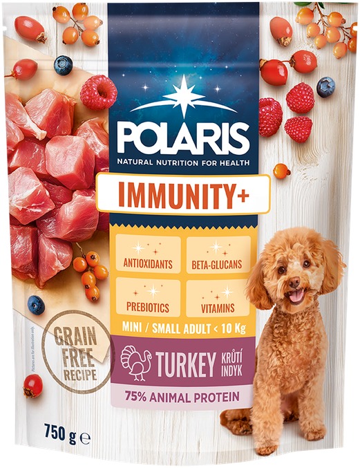 Polaris FM GF Imunity Small & Mini granuly bez obilnín pre dospelých psov s čerstvým morčacím mäsom