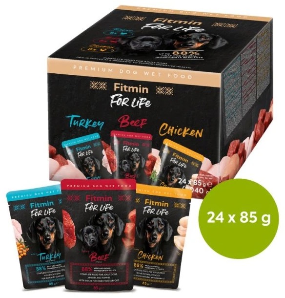 Fitmin For Life, Multipack kapsičiek pre psov, 24 × 85 g