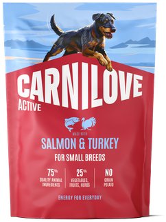 Carnilove Active Dog Dry Made with Salmon & Turkey pre Adult Small Breeds 1,5 kg