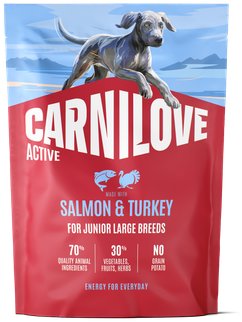 Carnilove Active Dog Dry Made with Salmon & Turkey pre Junior Large Breeds 1,5 kg