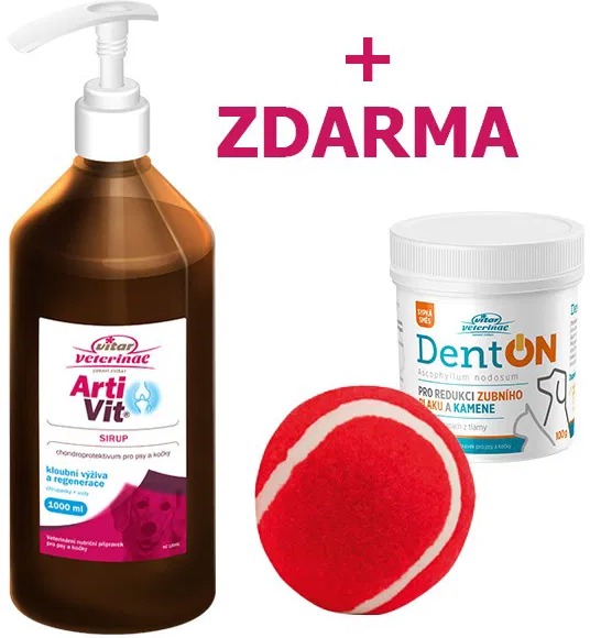 Vitar Veterinae Artivit sirup 1000 ml + Zdarma DentOn 100 g + aportovacia loptička červená
