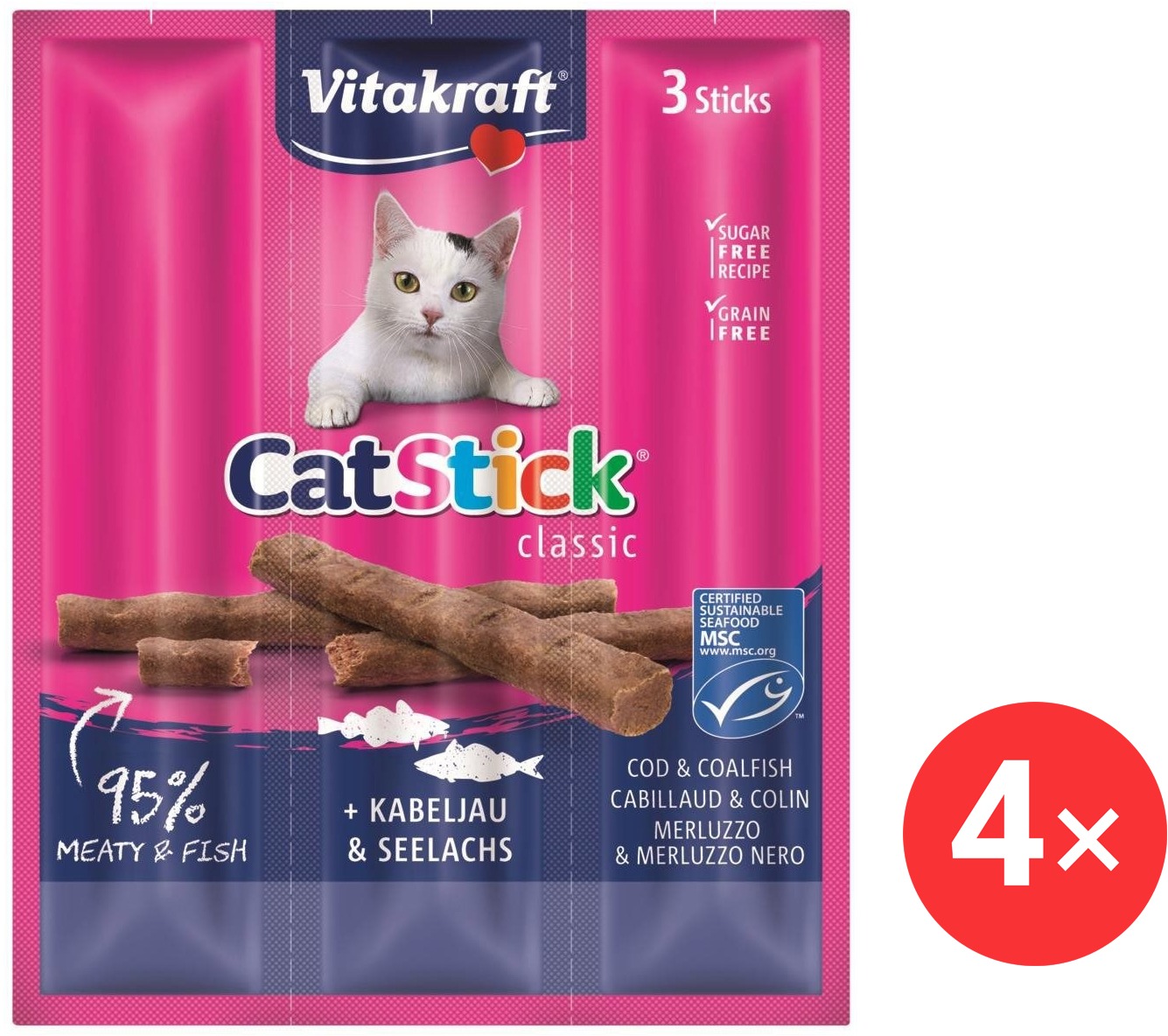 Vitakraft Cat Stick pochúťka treska/treska tmavá, 3× 6 g, 4 ks