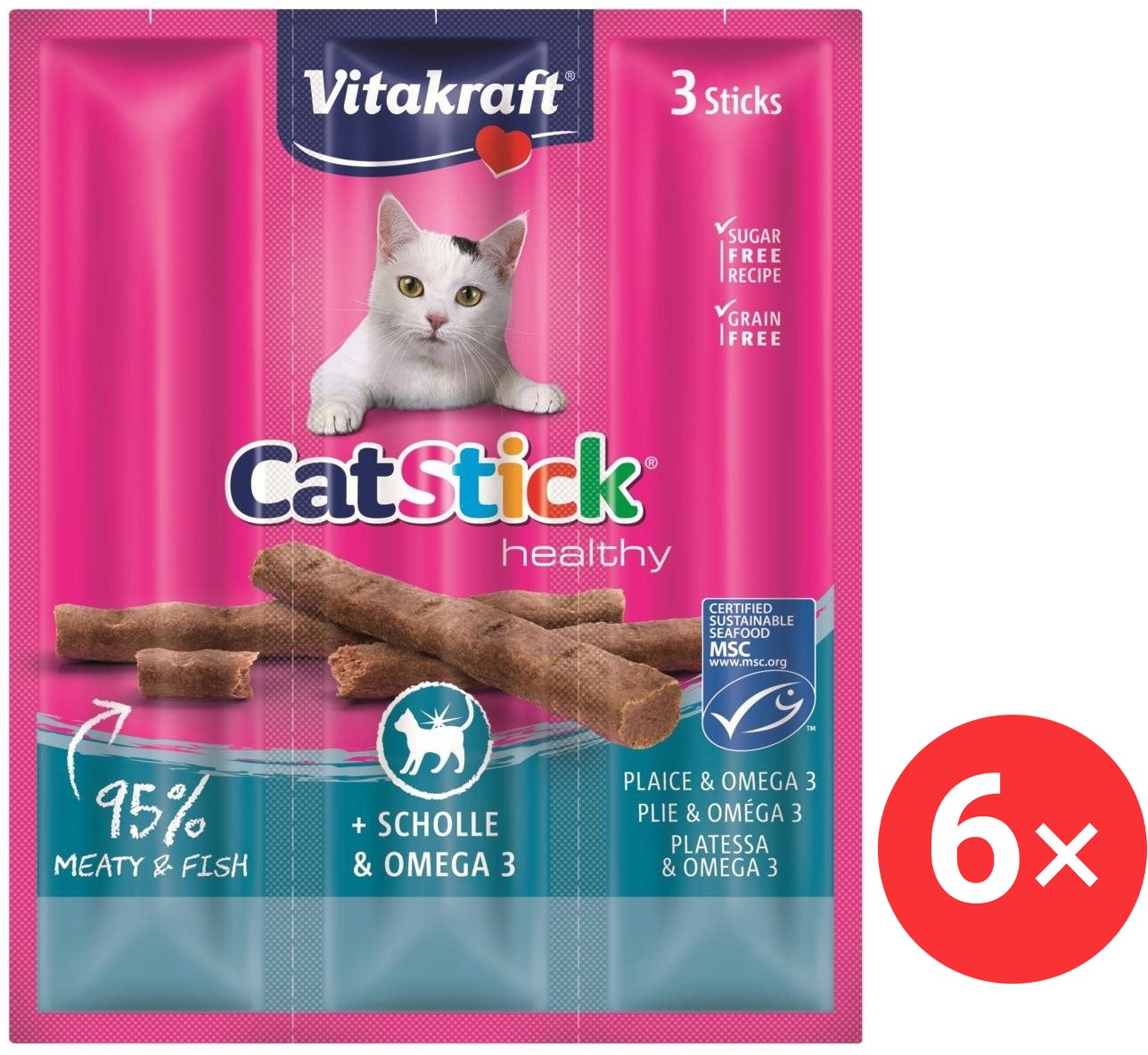 Vitakraft Cat Stick pochúťka platesa/omega 3, 3× 6 g, 6 ks