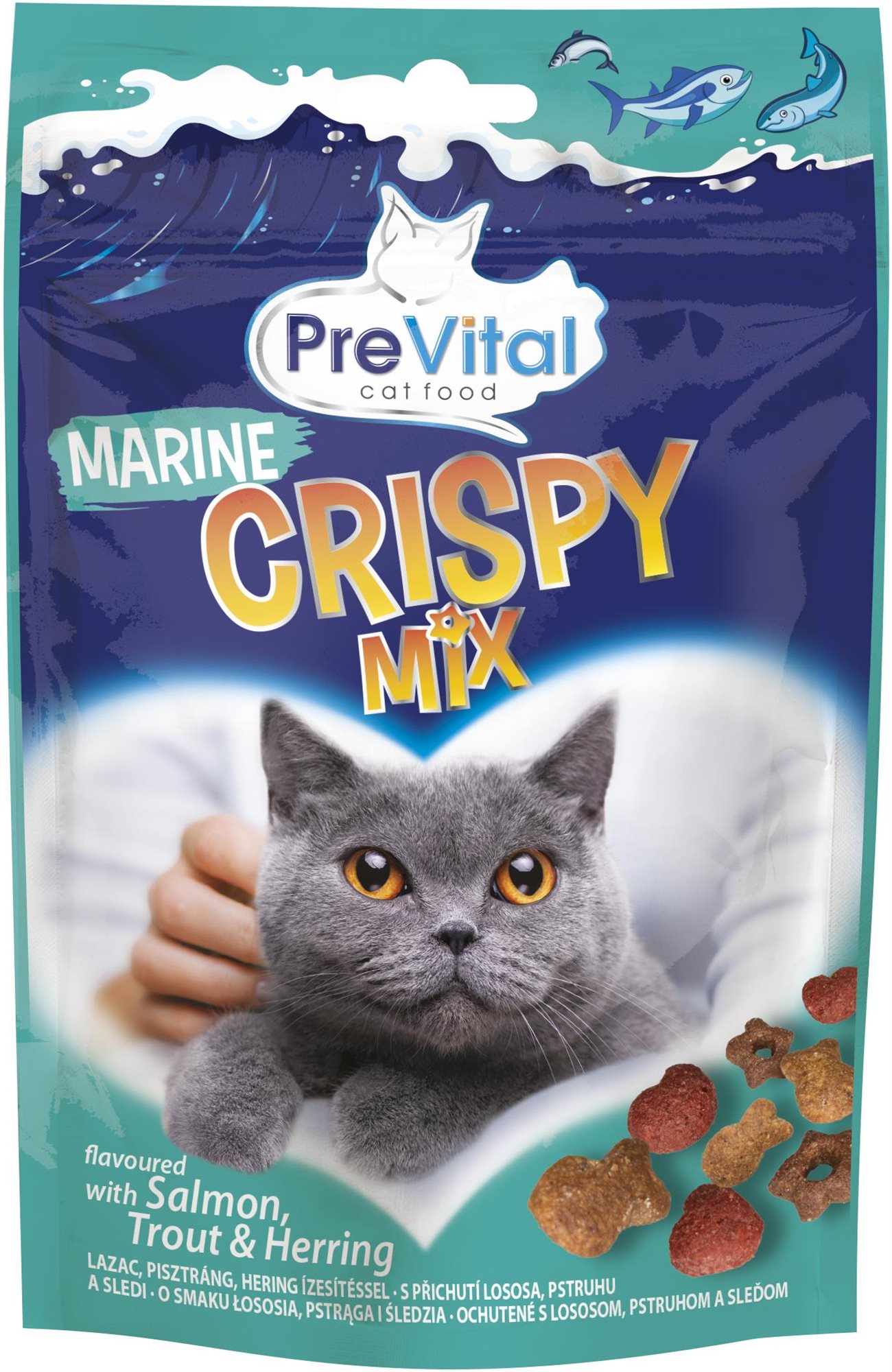 PreVital Crispy Mix Maškrty s lososom, pstruhom a sleďom 60 g