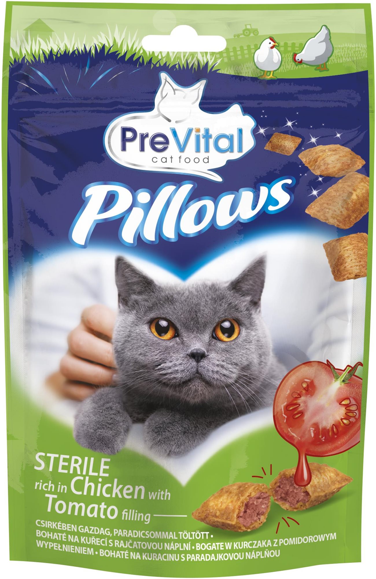 PreVital Pillows Vankúšiky pre sterilizované mačky s kuracím a tomatom 60 g