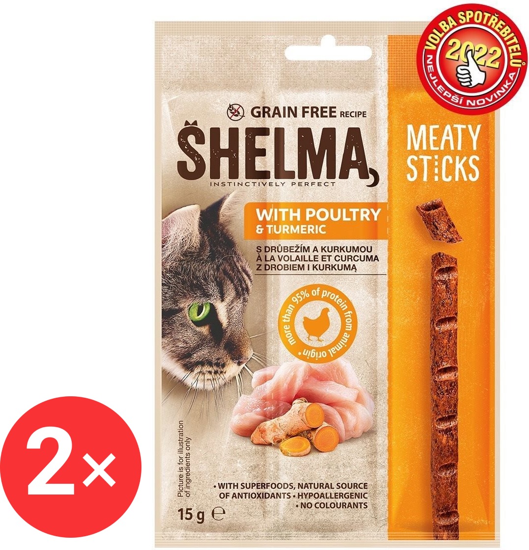 Shelma mäsové tyčinky bez obilnín s hydinovým a kurkumou 2× 15 g