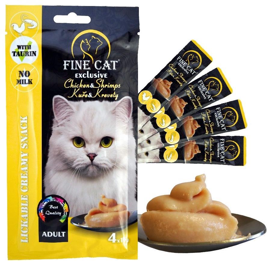 Fine Cat Exclusive krémová desiata pre mačky kura & krevety 4× 15 g