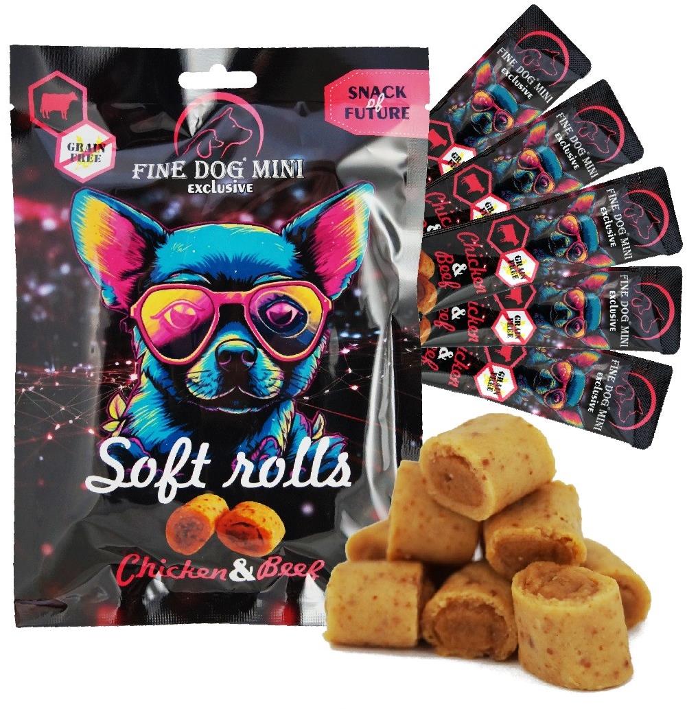 Fine Dog Mini Exclusive soft roll desiata pre psy kuracie s hovädzím 5 × 10 g