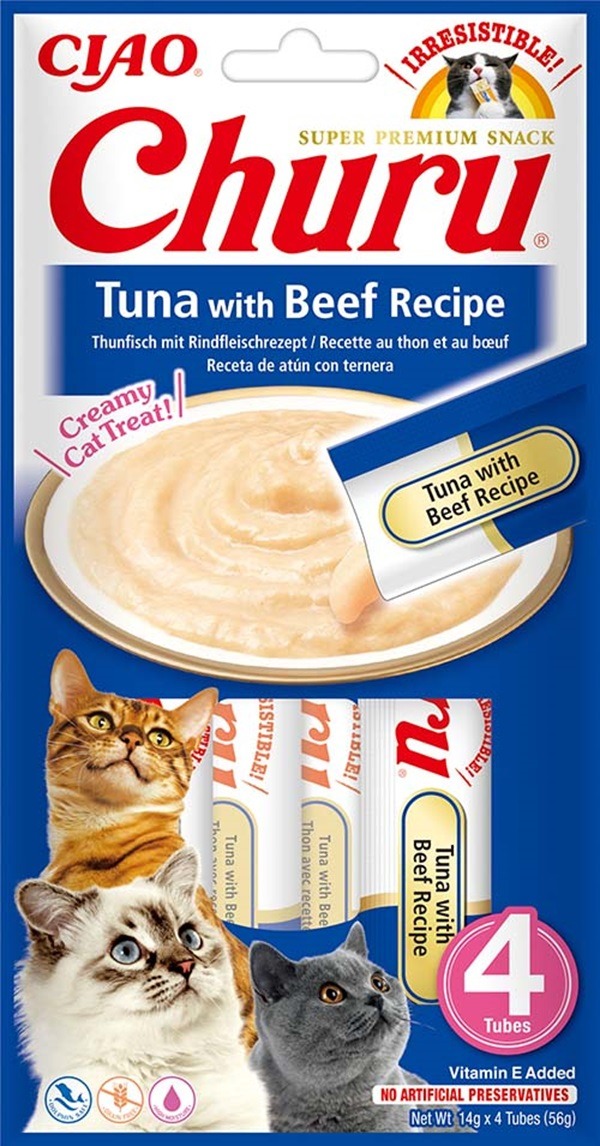 Ciao Churu Cat Pyré z tuniaka a hovädzieho 4× 14 g