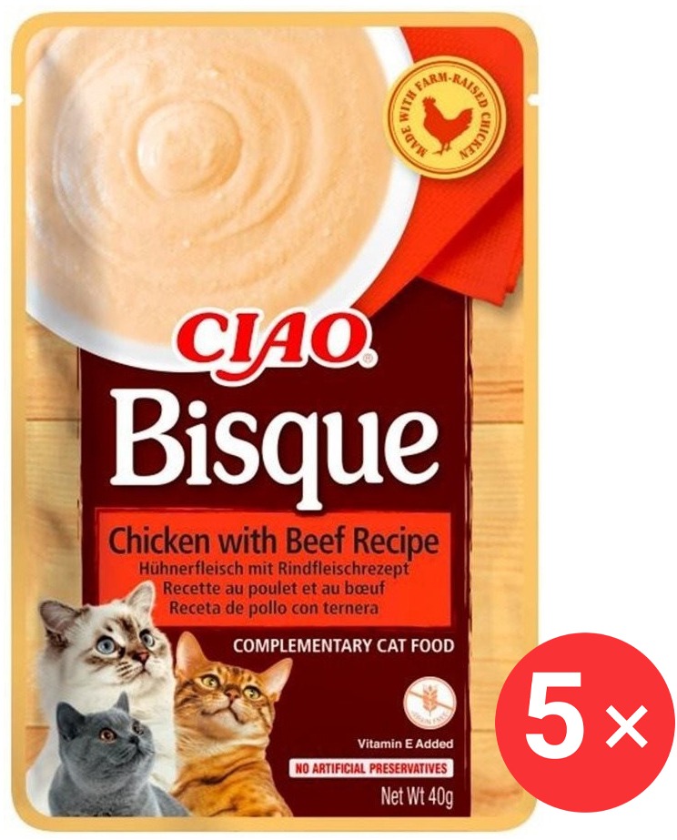 Ciao Churu Cat Bisque Kuracie a hovädzie pyré 5× 40 g