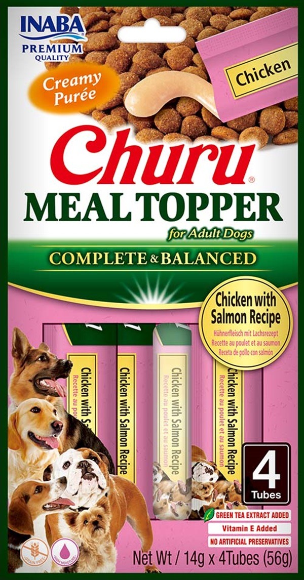 Inaba Churu Dog Meal Topper Krémový topper s kuraťom a lososom 4× 14 g