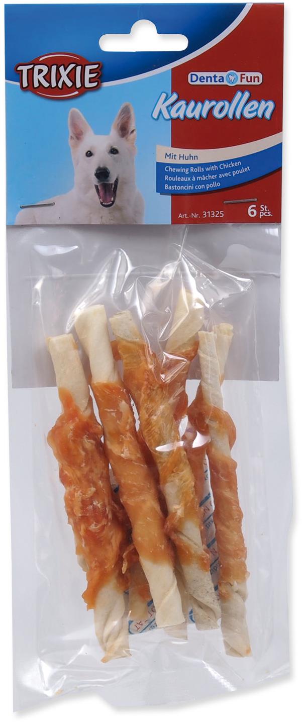 Trixie Pochúťka DentaFun byvolia koža obalená kuracím, rolky 12 cm 70 g