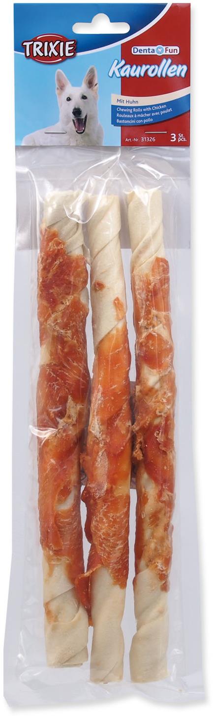 Trixie Pochúťka DentaFun byvolia koža obalená kuracím, rolky 28 cm 3 ks