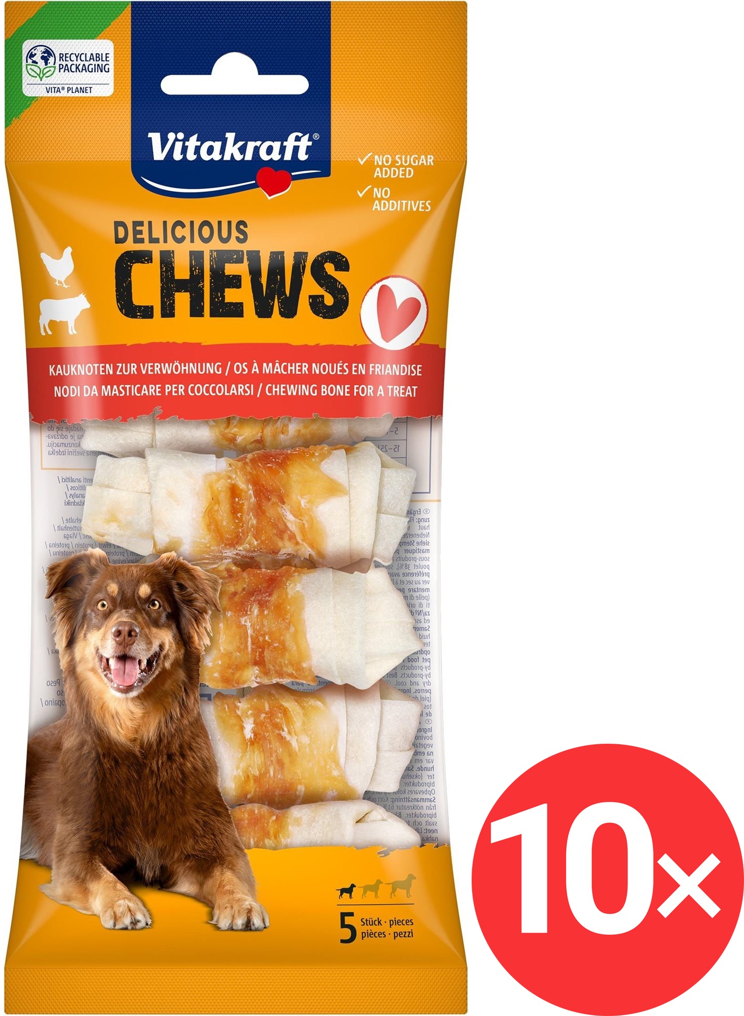 Vitakraft CHEWS delicious, žuvacia kosť uzol s kuracím mäsom, S 10 × 5 ks