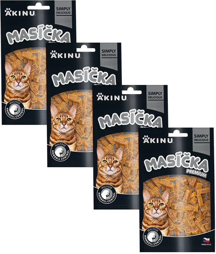 Akinu Masíčka Premium Hairball Control maškrta pre mačky 50 g 4 ks