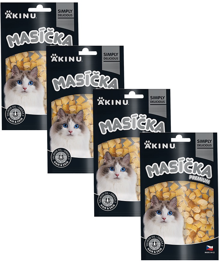 Akinu Masíčka Premium Hair & Skin maškrta pre mačky 50 g 4 ks