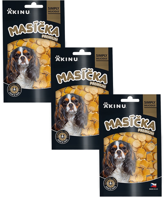 Akinu Masíčka Premium Hair & Skin maškrta pre psov 75 g 3 ks