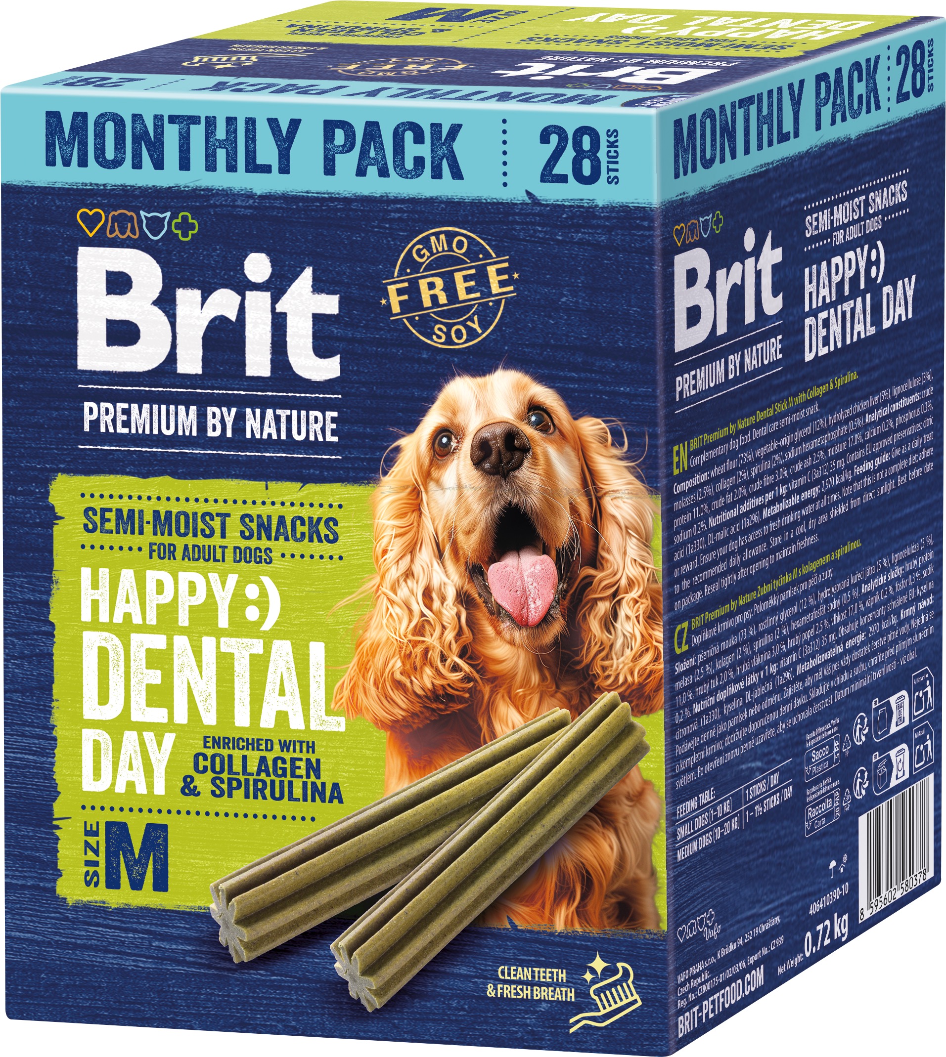 Brit Premium by Nature Dog Zubná tyčinka M s kolagénom a spirulinou, 28 ks