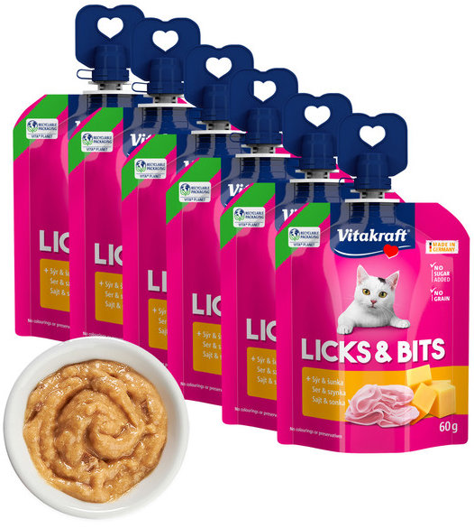 Vitakraft Licks & Bits syr a šunka 6× 60 g