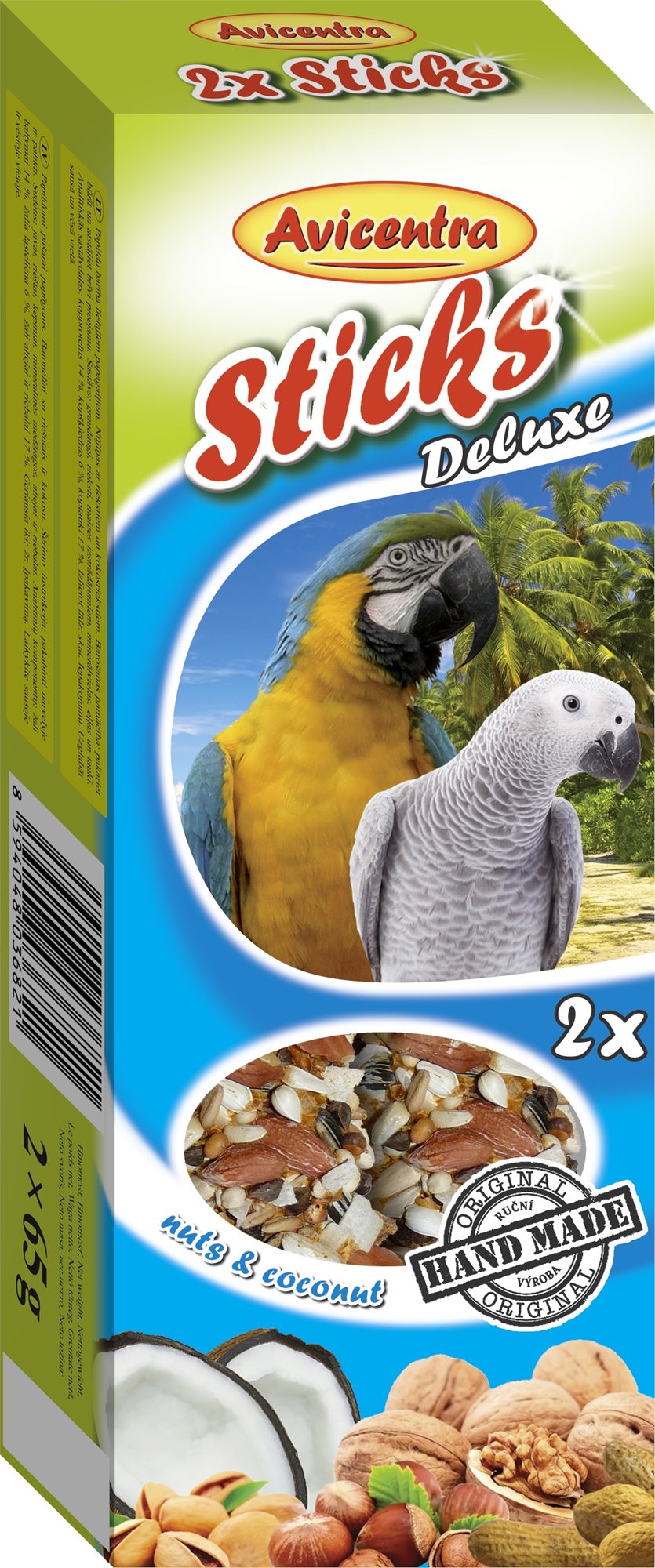 Avicentra, tyčinky veľký papagáj - orech+kokos, 2 ks