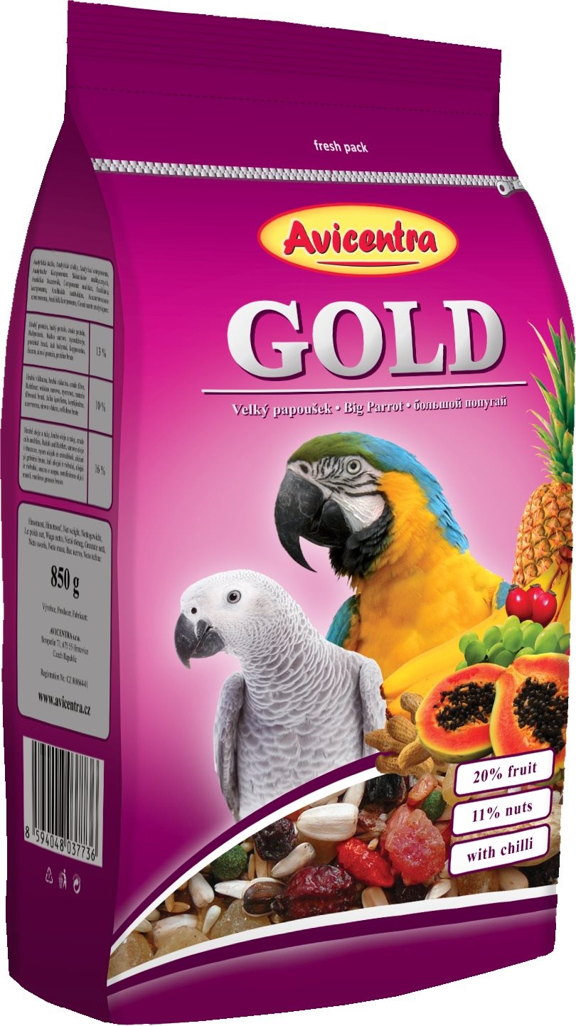 Avicentra, veľký papagáj Gold, 850 g