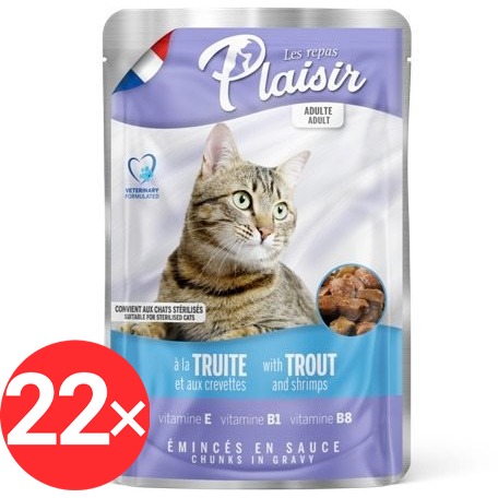 Plaisir Cat kapsička pstruh + krevety 22× 100 g