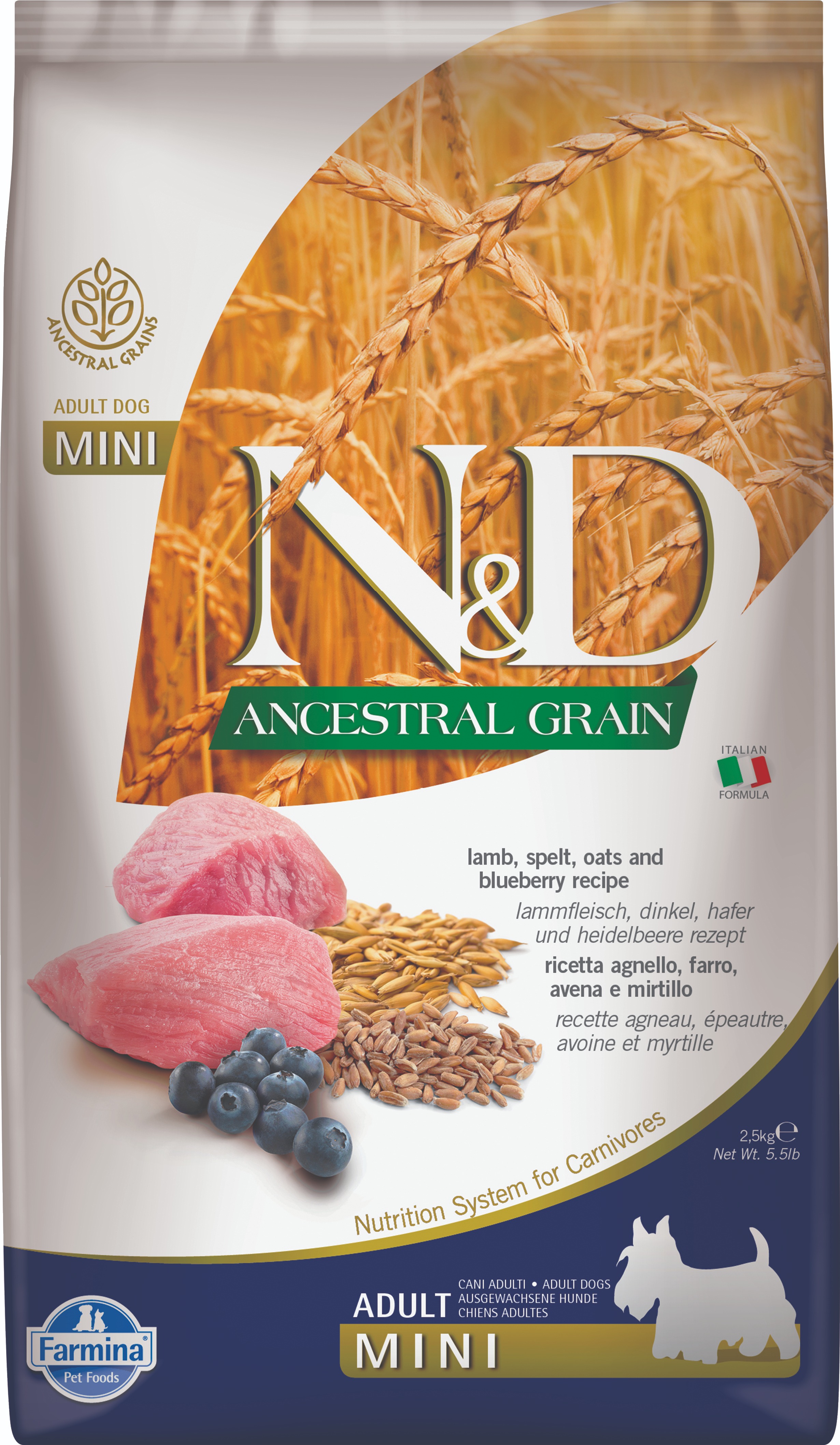 N&D Ancestral Grain Dog Adult Mini Lamb & Blueberry 2,5 kg