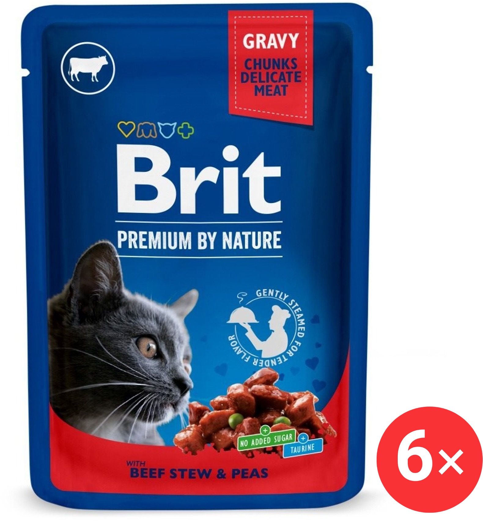 Brit Premium by Nature Cat Pouch with Beef Stew & Peas 6× 100 g