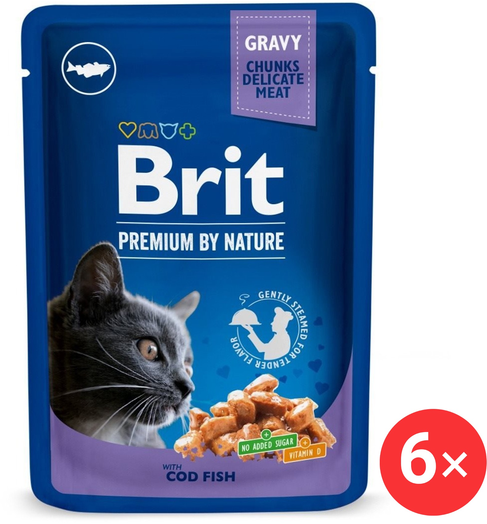 Brit Premium by Nature Cat Pouch with Cod Fish 6× 100 g