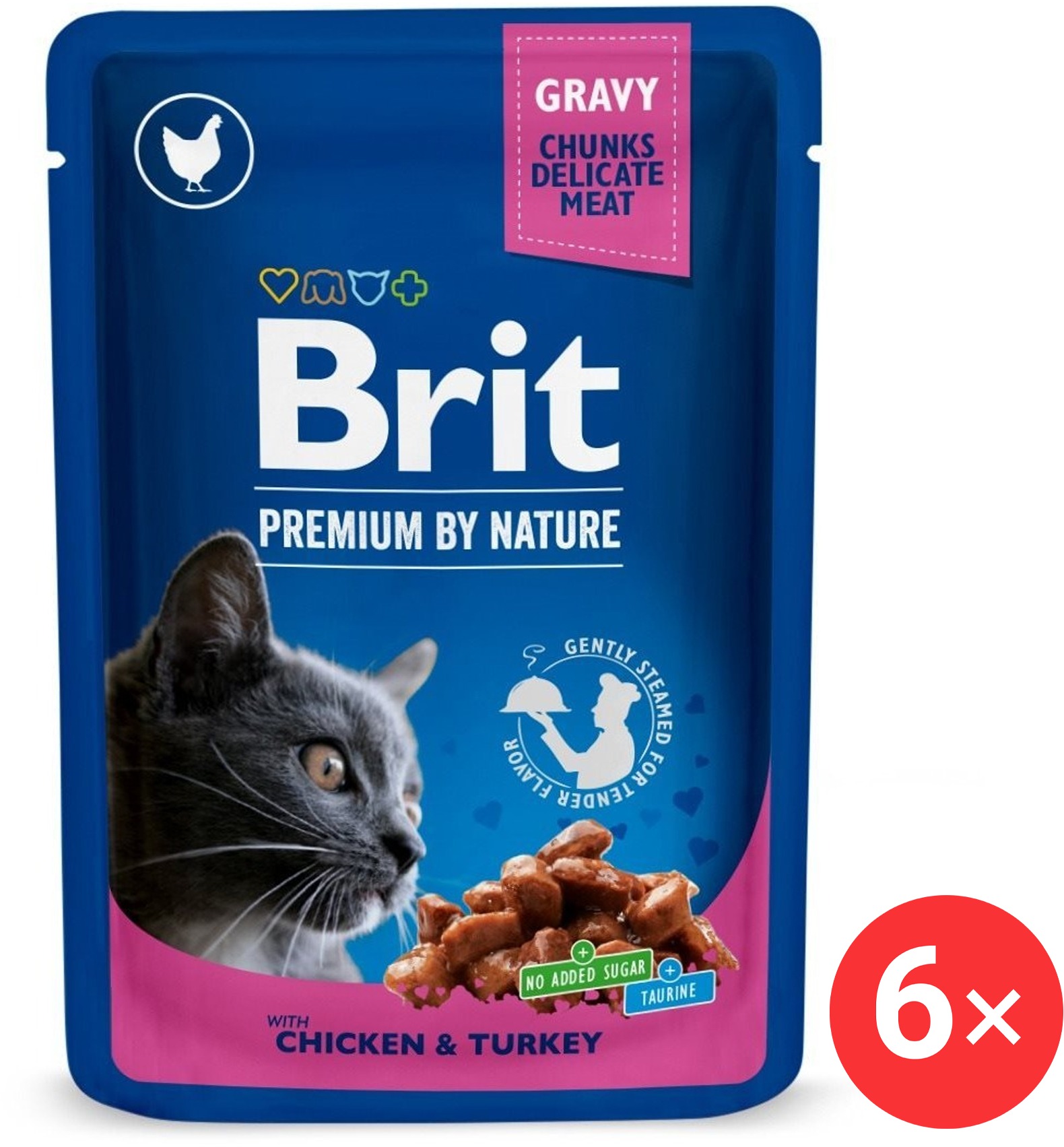 Brit Premium by Nature Cat Pouch with Chicken & Turkey 6× 100 g