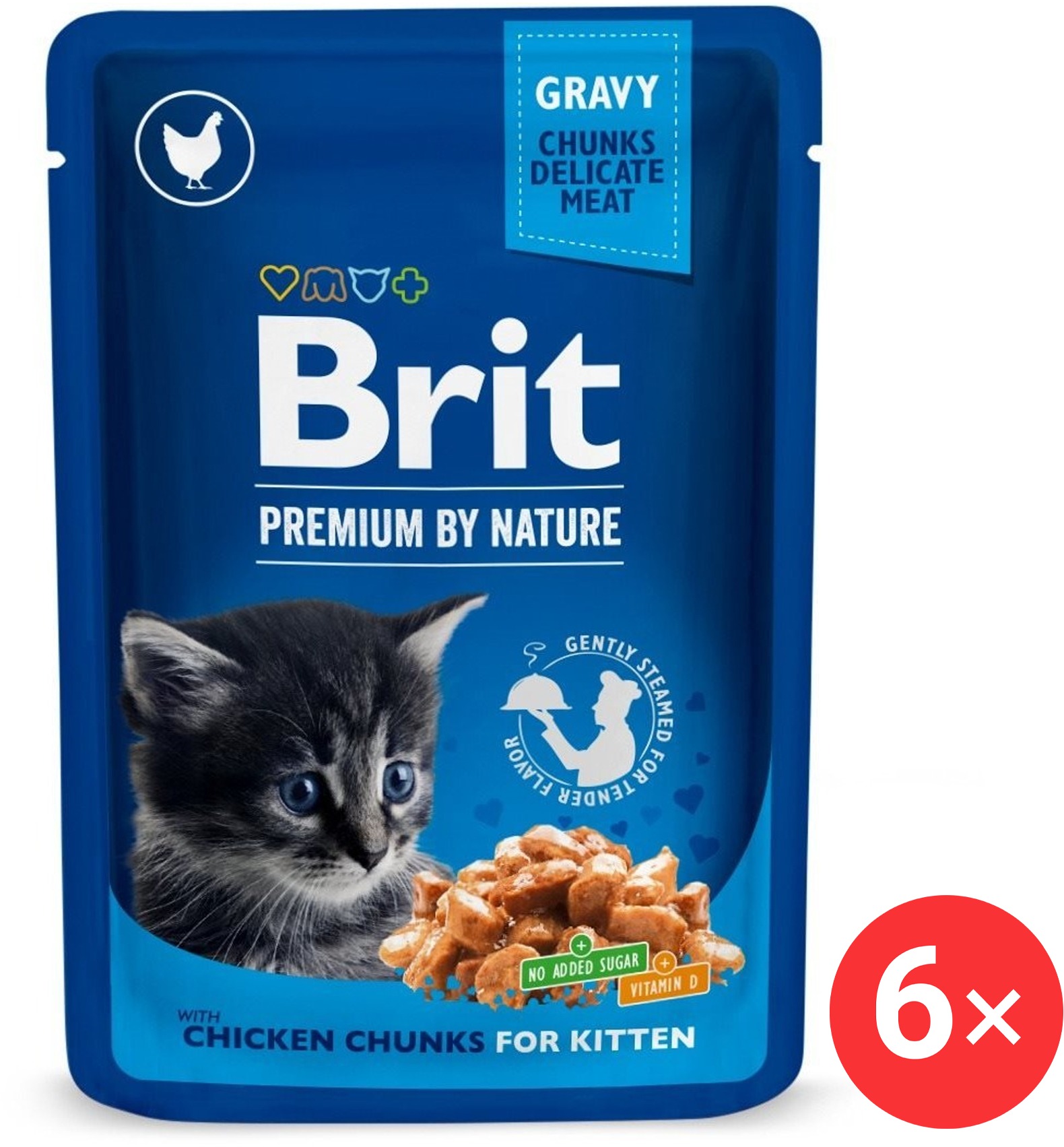Brit Premium by Nature Cat Pouch Chicken Chunks for Kitten 6× 100 g