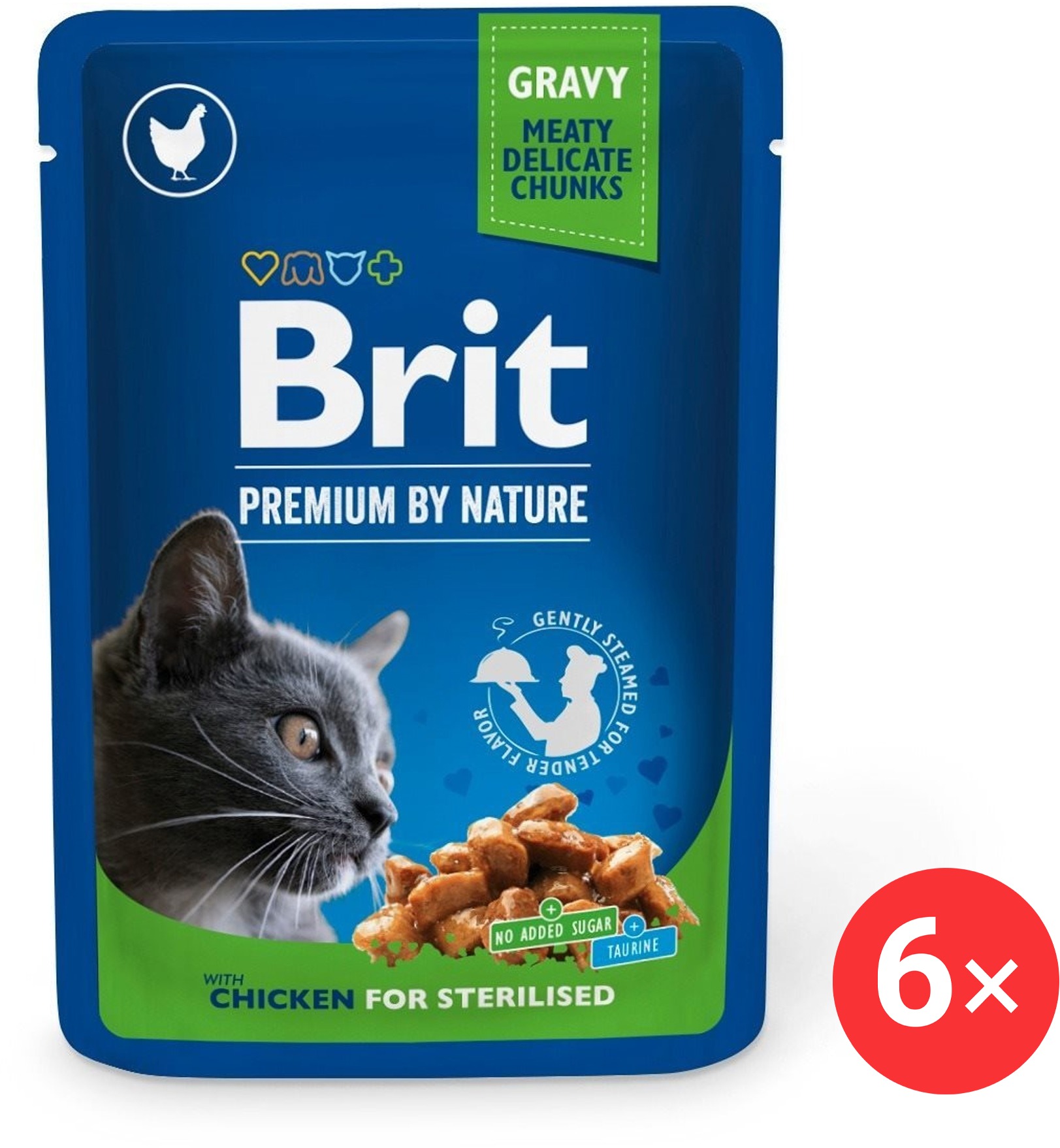 Brit Premium by Nature Cat Pouches Chicken Slices for Sterilised 6× 100 g