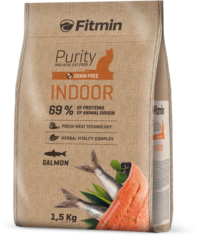 Fitmin Purity Cat Indoor s čerstvým lososom pre mačky chované v byte 1,5 kg
