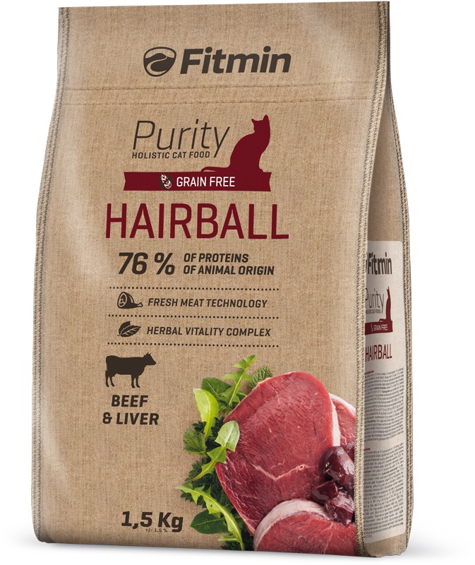 Fitmin Purity Cat Hairball s čerstvým hovädzím pre dlhosrsté mačky 1,5 kg