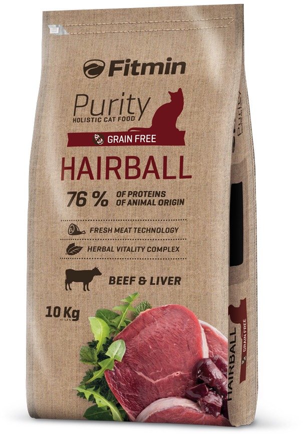 Fitmin Purity Cat Hairball s čerstvým hovädzím pre dlhosrsté mačky 10 kg
