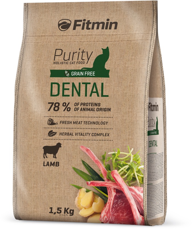Fitmin Purity Cat Dental s čerstvým jahňacím pre zdravé zuby a ďasná 1,5 kg